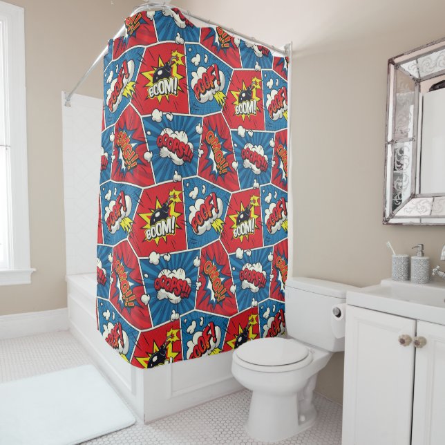 Comic Book Speech Bubble Shower Curtain (In Situ)