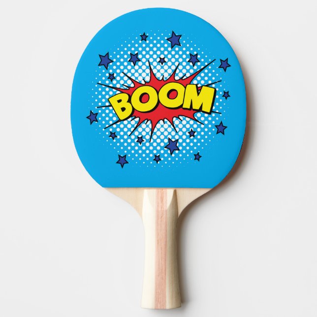 Comic Book Style Colourful BOOM Ping Pong Paddle (Front)