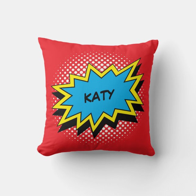 Comic Book Style Colourful Custom Name Cushion (Front)