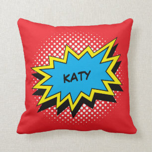 Comic Book Style Colourful Custom Name Cushion