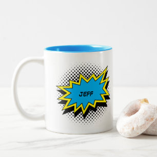 Comic Book Style Colourful Name Blue Two-Tone Coffee Mug