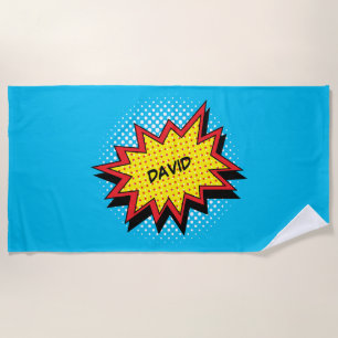 Comic Book Style Colourful Name Red Beach Towel