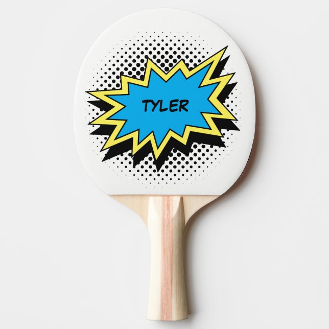 Comic Book Style Colourful Name White Ping Pong Paddle (Front)