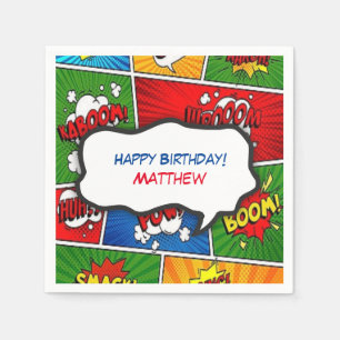 Comic Book Style Kids Birthday Party Napkin