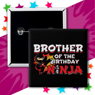 Comic Book Style Party Brother of Birthday Ninja 15 Cm Square Badge