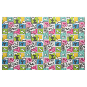 Comic Book Style Pet Pattern Fabric