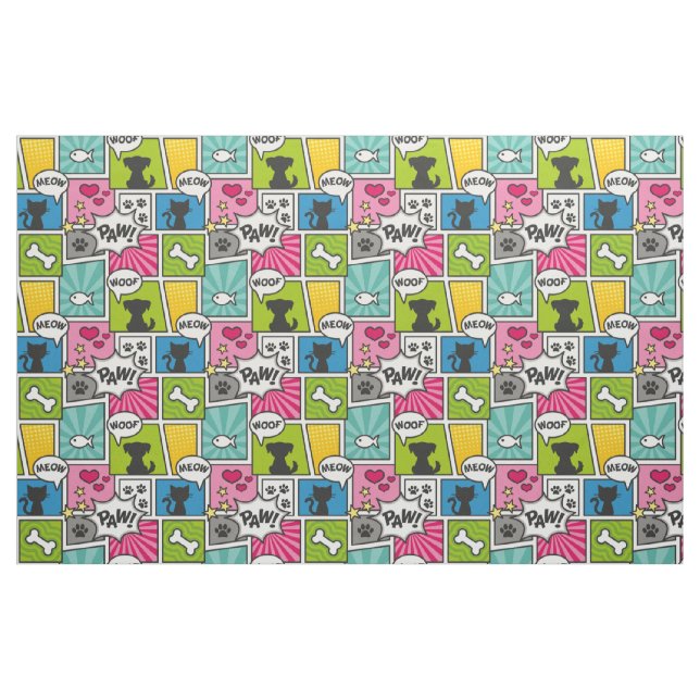 Comic Book Style Pet Pattern Fabric (Fat Quarter)