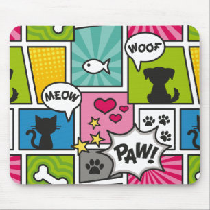Comic Book Style Pet Pattern Mouse Mat