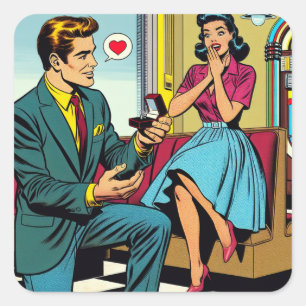 Comic Book Style Pop Art Proposal Square Sticker