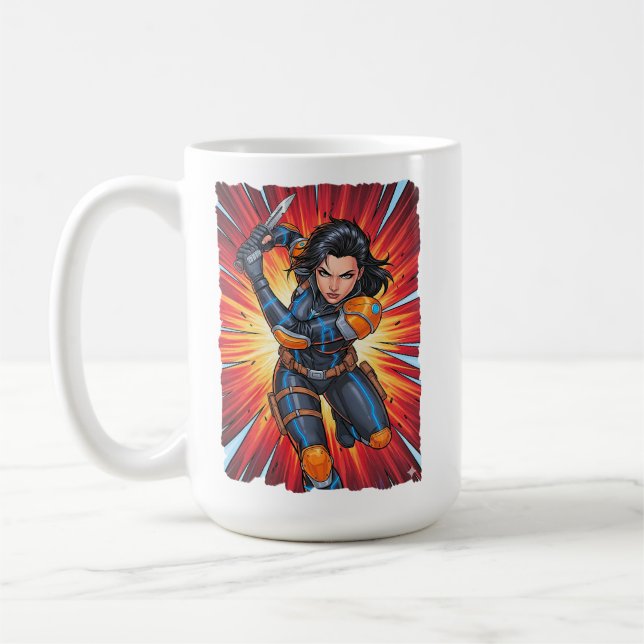 Comic Book Style Superhero  Coffee Mug (Left)
