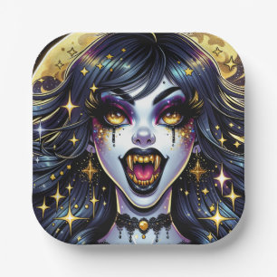 Comic Book Style Vampire Halloween Party Paper Plate