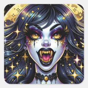 Comic Book Style Vampire Halloween Party  Square Sticker