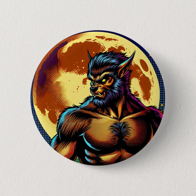 Comic Book Style Werewolf in Front of Full Moon 6 Cm Round Badge (Front)