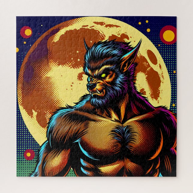 Comic Book Style Werewolf in Front of Full Moon Jigsaw Puzzle (Vertical)