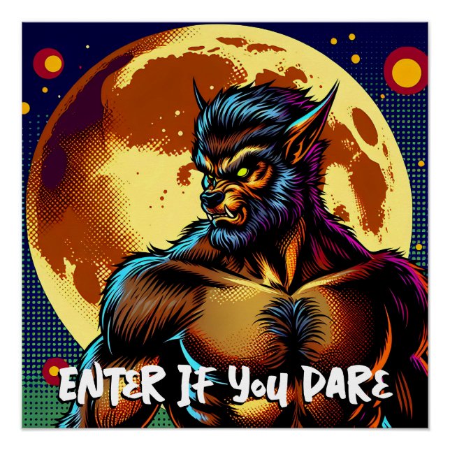 Comic Book Style Werewolf in Front of Full Moon Poster (Front)