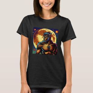 Comic Book Style Werewolf in Front of Full Moon T-Shirt
