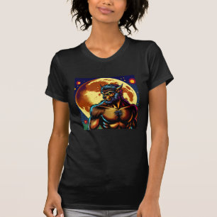 Comic Book Style Werewolf in Front of Full Moon T-Shirt