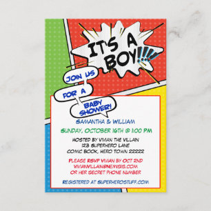 Comic Book Superhero Baby Shower Invitation