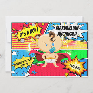 Comic Book Superhero Birth Announcement