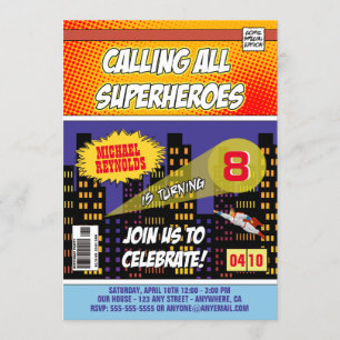 Comic Book Superhero Birthday Invitations
