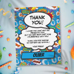 Comic Book Superhero Birthday Party Blue Thank You<br><div class="desc">A fun cool comic book superhero birthday thank you card that puts the wham,  zap,  pow into any superhero's birthday celebration event. Designed by Thisisnotme©</div>