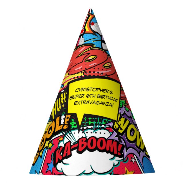 Comic Book Superhero Birthday Party Custom Party Hat (Front)