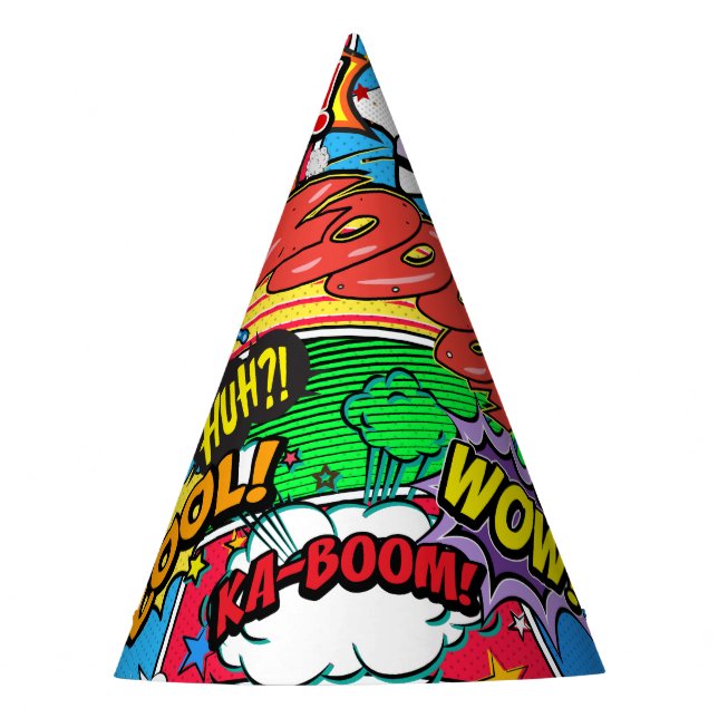 Comic Book Superhero Birthday Party Party Hat (Front)
