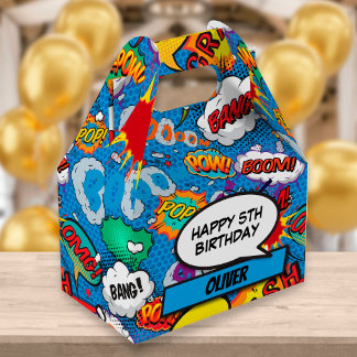 Comic Book Superhero Blue Birthday Party Favour Box