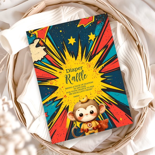 Comic Book Superhero Boy Baby Showe Diapper Raffle Enclosure Card (Creator Uploaded)