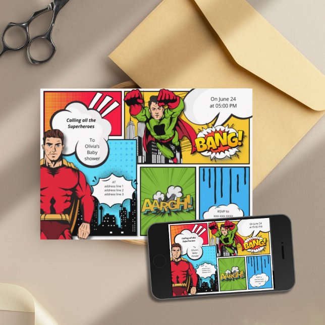 Comic book superhero boy baby shower invitation (Creator Uploaded)