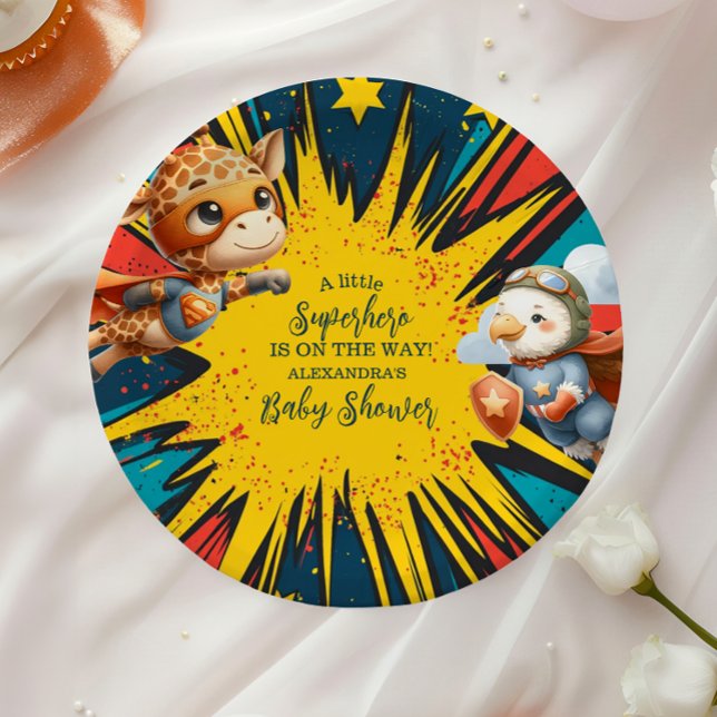 Comic Book Superhero Boy Baby Shower Paper Plate (Creator Uploaded)