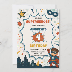 Comic Book Superhero Boy Pop Art Birthday Invitation