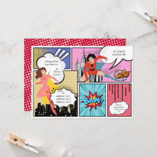 Comic book superhero girl birthday  invitation