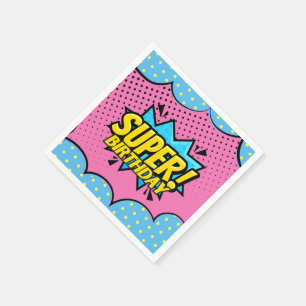 Comic book superhero girl birthday  napkin