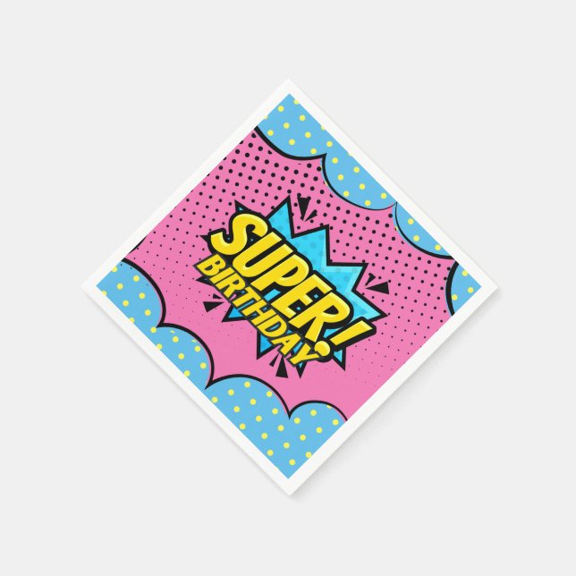 Comic book superhero girl birthday  napkin (Corner)