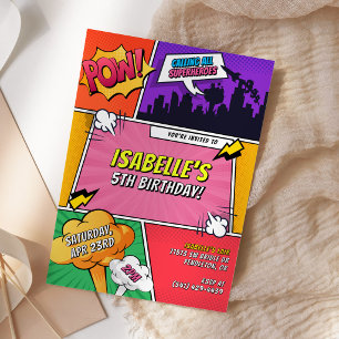 Comic Book Superhero Kids Birthday Party Pop Art Invitation