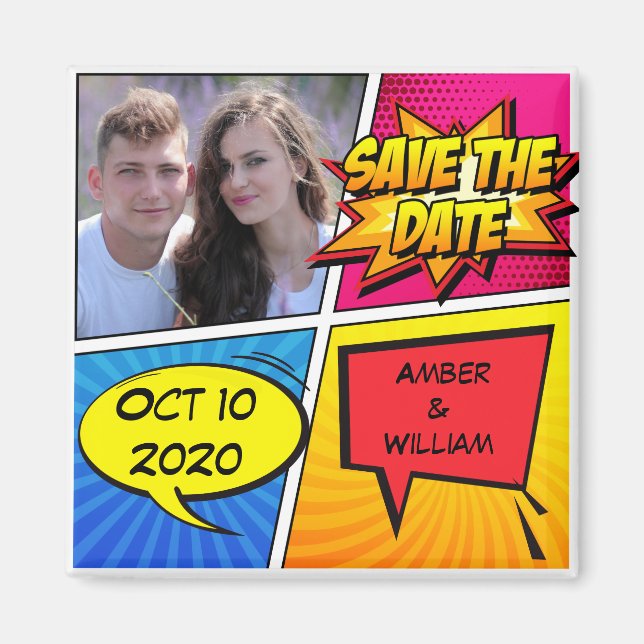Comic Book Superhero Save The Date Magnet (Front)