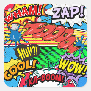 Comic Book Superhero Square Sticker