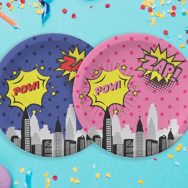 Comic Book Superhero Unique Boy's Paper Plate (Creator Uploaded)