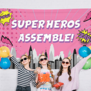 Comic Book Superhero Unique Girl's Birthday  Banner
