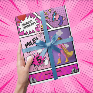 Comic Book Superhero Unique Girl's Birthday  Wrapping Paper