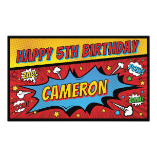 Comic Book Superhero Vintage Birthday Party Banner Photo Print