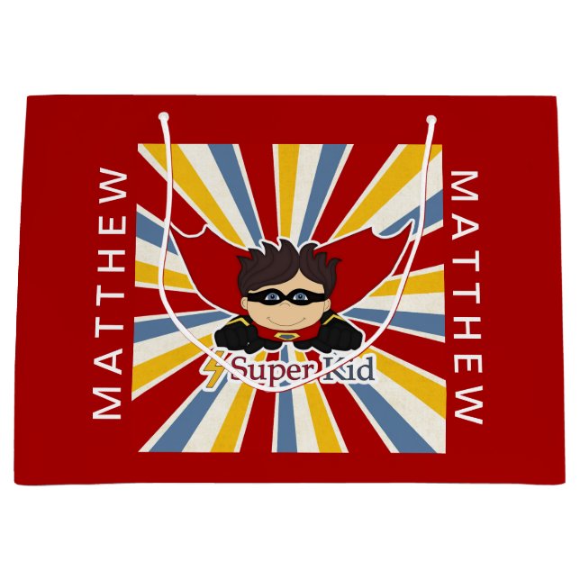 Comic Book Theme in Red for a Superhero Boy Large Gift Bag (Front)