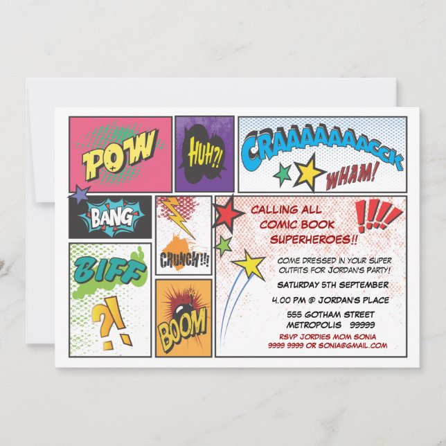 Comic Book Typography Boys Birthday Party Invite (Front)