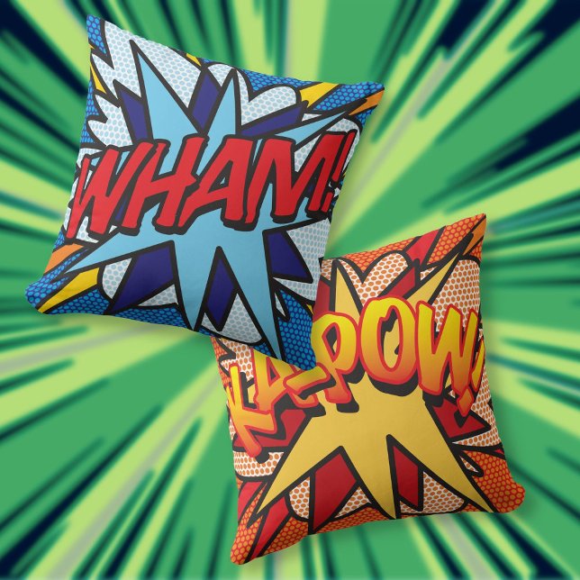 Comic Book WHAM! KA-POW! Cushion (Comic Book WHAM KA-POW Modern Fun Throw Pillow)