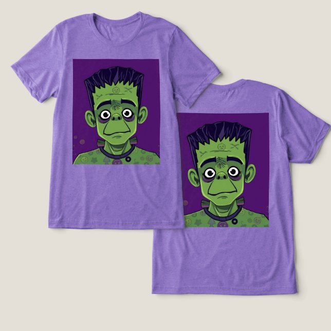 Comic Boy Frankenstein Triblend T-Shirt Tri-Blend Shirt (Design Front & Back)