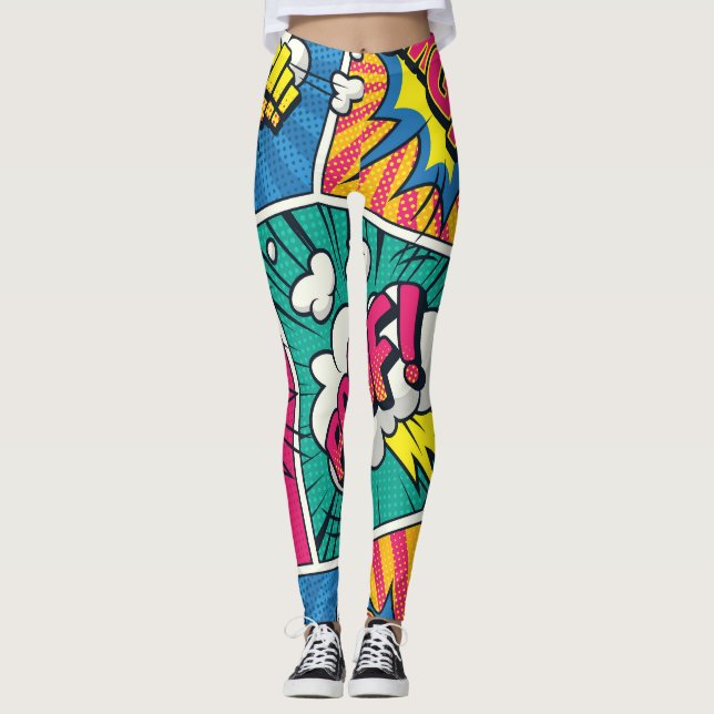 Comic Bubbles Halftone Seamless Pattern Leggings (Front)