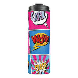Comic Bubbles Set. Expressions Bom, Cool, Pow, Oop Thermal Tumbler
