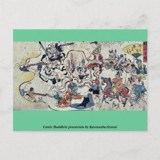 Comic Buddhist procession by Kawanabe,Gyosai Postcard