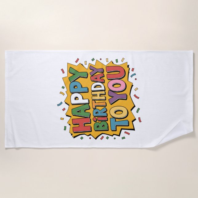 Comic Burst Happy Birthday Beach Towel (Front)